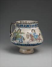 Ewer with Horsemen Inscribed in Arabic with Good Wishes to its Owner, Iran, second half 12th-early 13th century. Horsemen in procession between two rows of kufic inscription. Mina?i production.