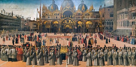 Procession in the Piazza San Marco in Venice, 1496. Found in the collection of Gallerie dell'Accademia, Venice.