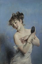 Giovane donna in déshabillé (La toilette), c. 1880. Private Collection.