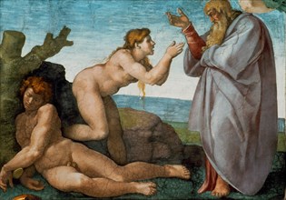 The Creation of Eve (Sistine Chapel ceiling in the Vatican), 1508-1512. Found in the collection of The Sistine Chapel, Vatican.