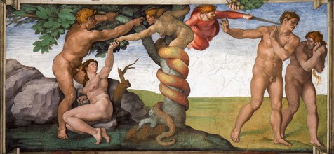 The Expulsion from the Paradise (Sistine Chapel ceiling in the Vatican), 1508-1512. Found in the collection of The Sistine Chapel, Vatican.