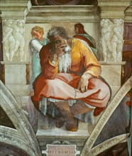 Prophets and Sibyls: Jeremiah (Sistine Chapel ceiling in the Vatican), 1508-1512. Found in the collection of The Sistine Chapel, Vatican.