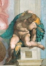 Ignudo (Sistine Chapel ceiling in the Vatican), 1508-1512. Found in the collection of The Sistine Chapel, Vatican.