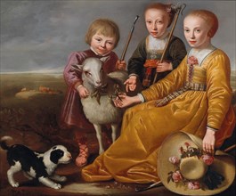 Three children with a goat and a doggie in a landscape, 1639. Private Collection.