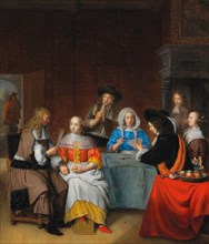 Interior with a Elegant Society Playing Cards, 1660s. Private Collection.
