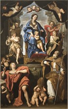 Virgin and Child with Saints Petronius and John the Evangelist, 1625-1629. Found in the collection of Galleria Nazionale d'Arte Antica, Rome.