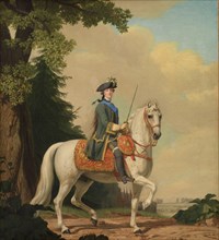 Equestrian Portrait of Catherine II (1729-1796) in Guards Uniform on her Horse Brilliant, 1782. Found in the collection of Statens Museum for Kunst, Copenhagen.
