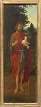 Saint John the Baptist (Wing of a triptych) , 1530s. Found in the collection of Szepmuveszeti Muzeum, Budapest.