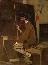 Self-portrait in front of the easel, before 1868. Found in the collection of Vienna Museum.