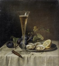 Still life with champagne and oysters , 1857. Private Collection.