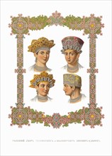 Girls and women headgear of Tikhvin and Belozersk. From the Antiquities of the Russian State, 1849-1853. Private Collection.