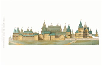 The great palace in Kolomenskoye seen from the south. From the Antiquities of the Russian State, 1849-1853. Private Collection.