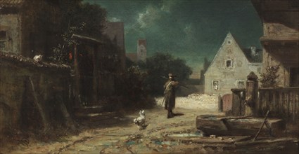 The night watchman (Night watchman by moonlight, or Dog and cat), c. 1870. Private Collection.