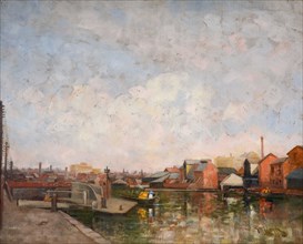 A Birmingham Canal Lock, 1920-30. View of Cambrian Wharf in Ladywood.