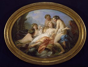 Psyche Rescued by Naiads, 1750. Psyche sits at the centre and is supported by four female naiads. A male naiad can be seen behind the group, on the far right. From the collection of Madame de Pompadou...