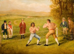A Birmingham Prize Fight, 1789. Painting depicts a fight between Tom Johnson, Champion of England and Isaac Perrins of Birmingham. According to the Gentleman's Magazine of October 1789, Johnson won af...