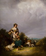 Two Young Women And Goats In A Landscape, 1870.