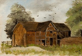 Sheepcote Barn Chapel House Farm, 1891. In pencil on the back: 'Marston Green/Sheepcote Barn/ August 1891'.