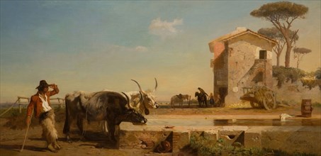 Cattle At A Drinking Place In The Campagna, Rome, 1854.