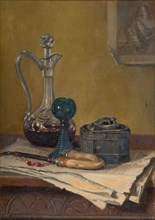 Still Life Of Newspaper, Pipe, Decanter And Jar, 1887.