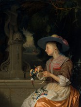 Woman Weaving a Crown of Flowers, c. 1675/1680.