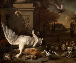 Still Life with Swan and Game before a Country Estate, c. 1685.