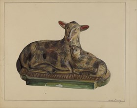 Pa. German Chalkware Lamb and Sheep, c. 1936. Creator: Mina Lowry.