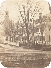 Dartmouth College Church, Professor Clement Long's House, President Nathan Lord's House, Sherman Nunnery, c. 1858.