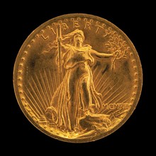 Double Eagle Twenty Dollar Gold Piece [obverse], model 1905-1907, struck 1907.