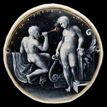 Hat-Badge with Apollo and Marsyas (or possibly Orpheus), mid 16th century.