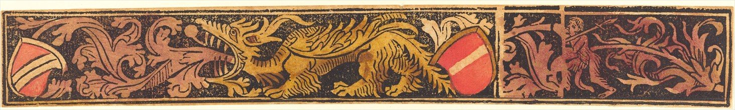 Grotesque Strip with Dragon, Shields and Wild Men, c. 1475/1500.