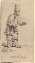 A Peasant in a High Cap, Standing Leaning on a Stick, 1639.