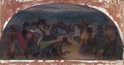 Cattle Thieves Surprised by Posse (mural study, Burns, Oregon Post Office), 1941.