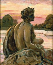 One of the Figures at the Parterre d'Eau, ca. 1911 or 1913.