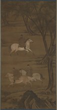 Three Horsemen Riding under Willows, 15th century. Formerly attributed to Zhao Mengfu.