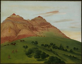 View in the Grand Detour, 1900 Miles above St. Louis, 1832. A party of Indians hunting buffalo.