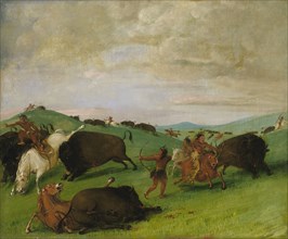 Buffalo Chase, Bulls Making Battle with Men and Horses, 1832-1833.