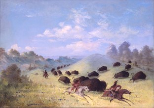 Comanche Indians Chasing Buffalo with Lances and Bows, 1846-1848.