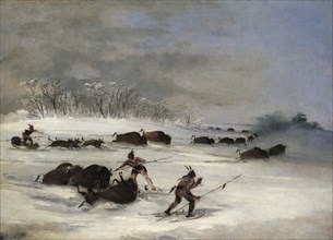 Sioux Indians on Snowshoes Lancing Buffalo, 1846-1848.