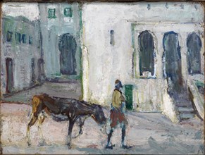 Street Scene, Tangier (Man Leading Calf), ca. 1910.