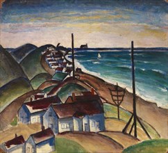 Untitled (Seascape with Houses on Beach).