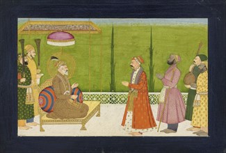 The poet Sundar Das before Emperor Shah Jahan, folio from a Sundar Shringar, ca. 1750-1760. Attributed to Nainsukh.