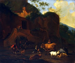 Peasants and Cattle, 17th century? Attributed to Nicholaes Berchem.