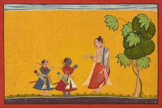 Rama and Lakshman with the sage Vishvamitra, from a Ramayana, ca. 1680-1690. Creator: Master of Style II of the 'Shangri' Ramayana.