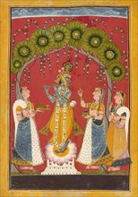 Krishna fluting, folio from a Dasavatar series, ca. 1730. Attributed to the Master of the Court of Mankot.