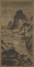 Landscape: mountains, a river, and buildings, 15th-16th century. Formerly attributed to Mi Fu.