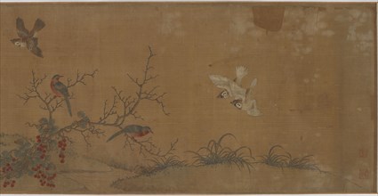 Rabbits, birds, and flowers, 17th century. Formerly attributed to Qian Xuan.