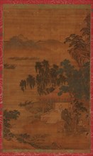 River landscape: a man in a pavilion under large trees, 16th-17th century. Formerly attributed to Zhao Yong.