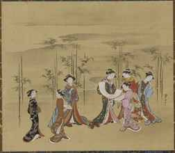 Seven young women in a bamboo grove, 18th century.