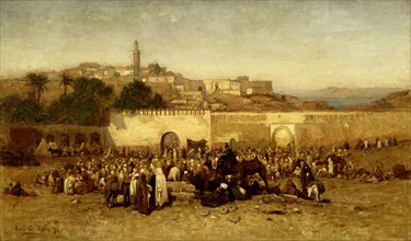 Market Day Outside the Walls of Tangiers, Morocco, 1873.